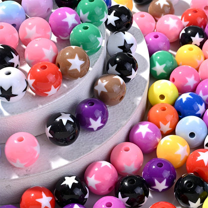 16mm 10pcs Acrylic Round Spacer Beads with Star Pattern