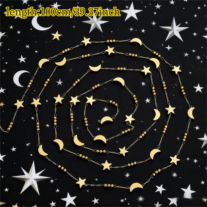 1m Gold & Silver Stainless Steel Star & Moon Bead Chain