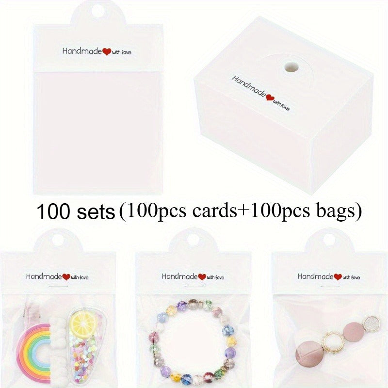 200PCS Handmade Jewelry Packaging Set with Clear Bags & Cards