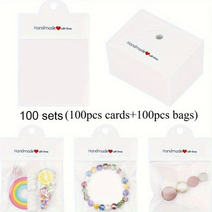 200PCS Handmade Jewelry Packaging Set with Clear Bags & Cards