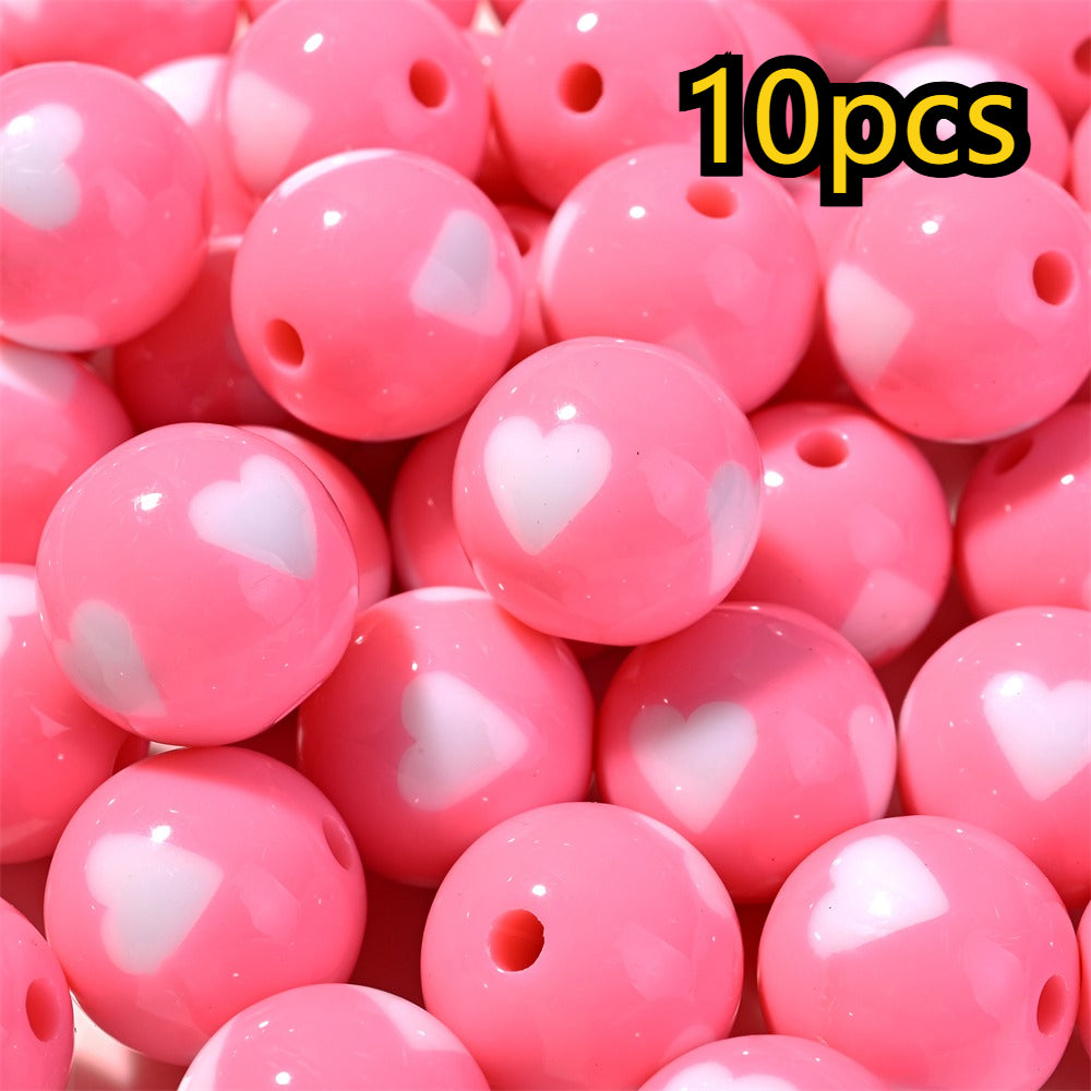 10pcs 16mm Mixed Color Acrylic Heart Pattern Round Beads
