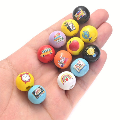 10PCS 16mm Colorful Patterned Wooden Bead Set