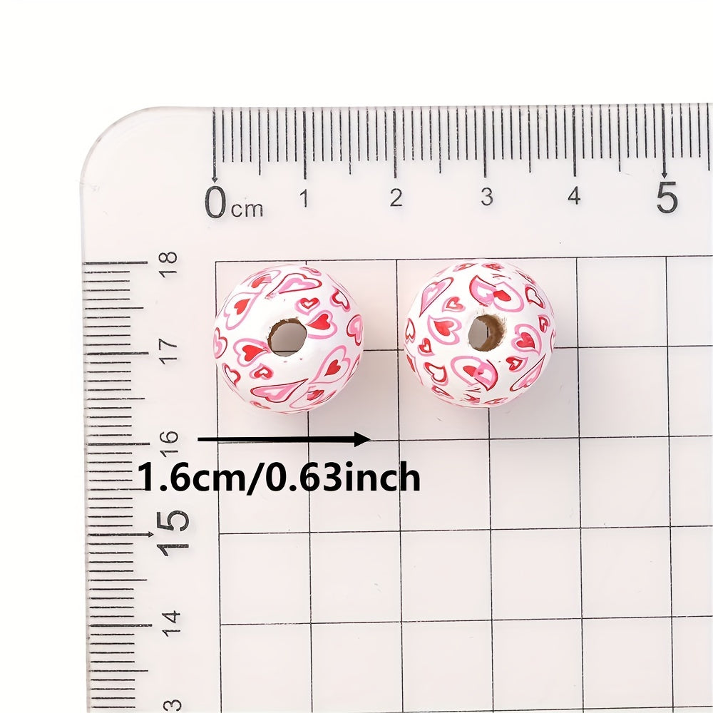 16mm Wooden Beads (5pcs) - Heart Pattern Spacer Beads