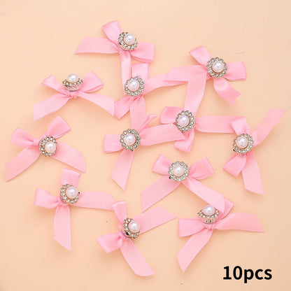 10PCS 4×5cm Pearl Ribbon Bow Rhinestone Appliques