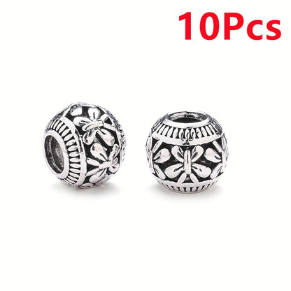 10PCS 9×11mm Retro Silver Hollow Alloy Bead Set