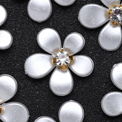 White Five-Petal Flower Acrylic Patch Beads