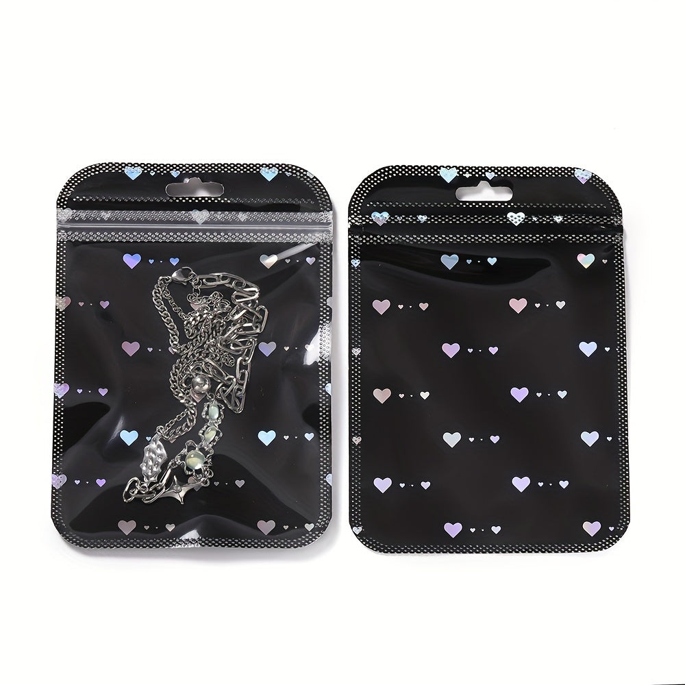 50-Piece Black & White Heart Jewelry Gift Bags