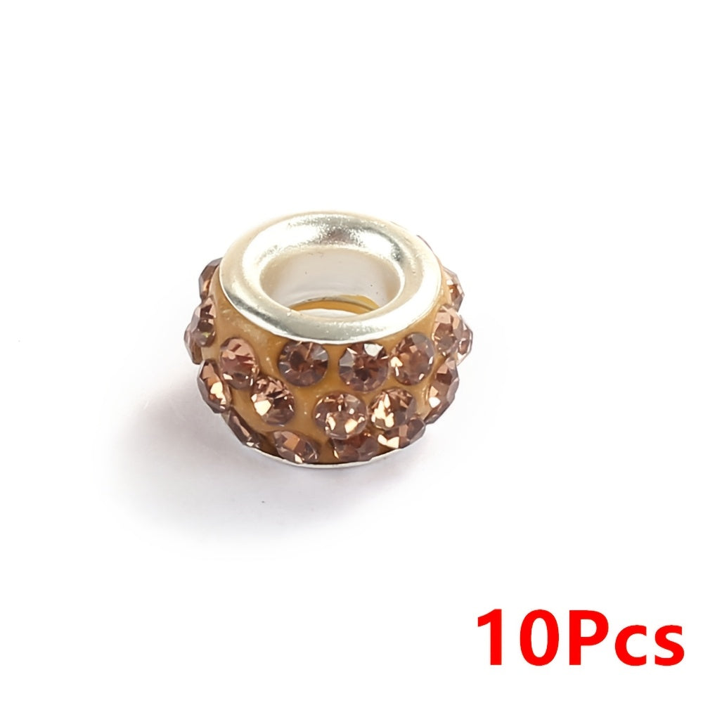 10-Piece Random Multicolor European-Style Rhinestone Large Hole Beads