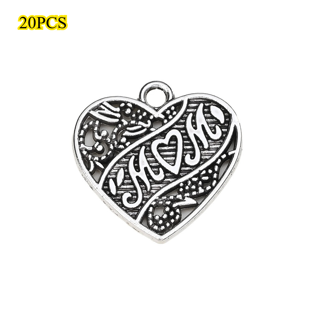 Romantic Antique Silvery Mom Heart Charms
