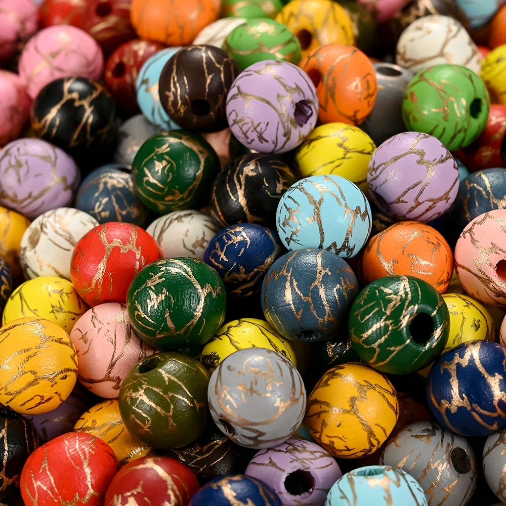 Colored Round Wood Beads with Gold Thread