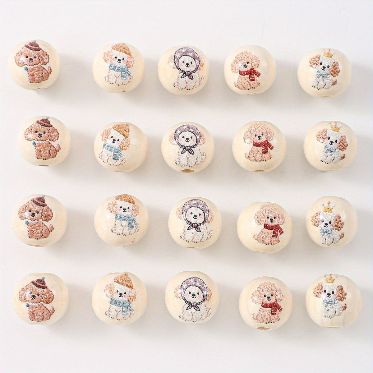 Puppy Pattern Wooden Beads