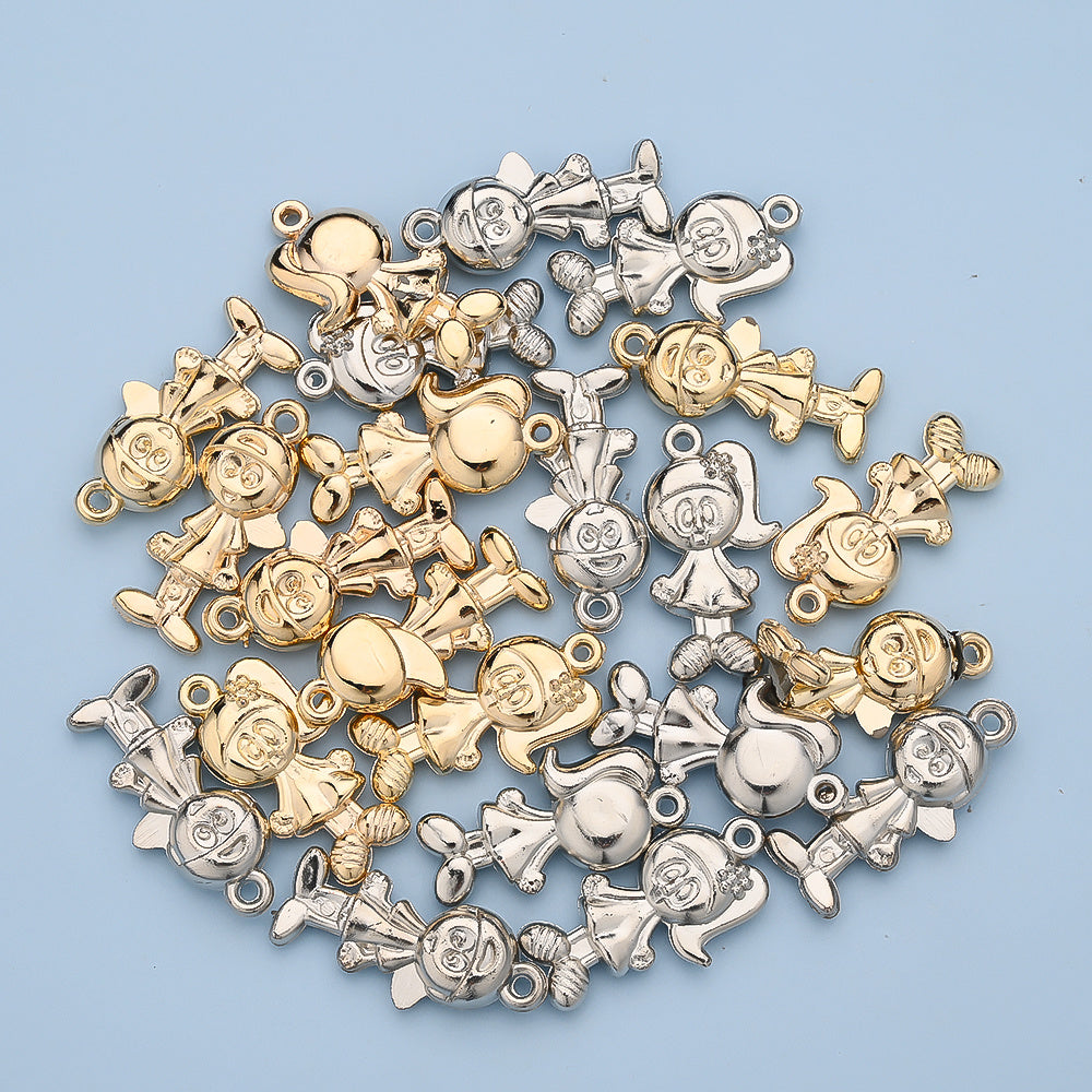 20PCS Gold & Silver CCB 3D Cartoon Boy & Girl Pendants