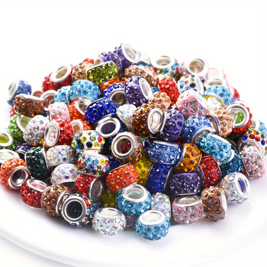 50/100-Piece Assorted Rhinestone Large-Hole Beads