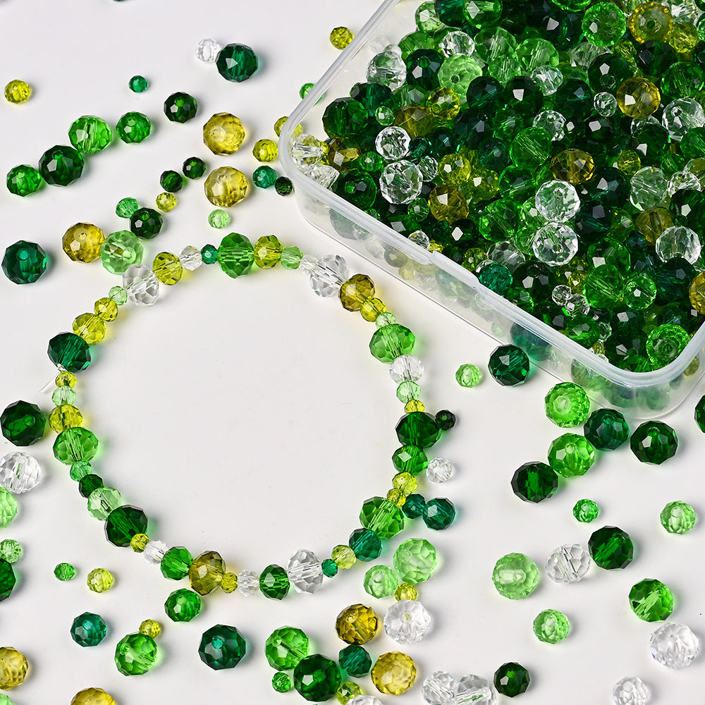 Green Faceted Glass Beads Set