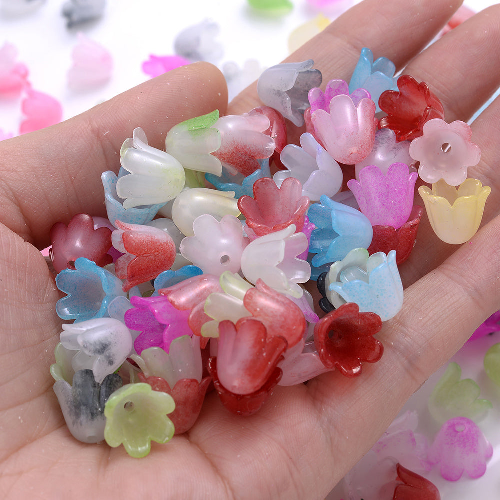 100pcs Colorful Trumpet Flower Beads