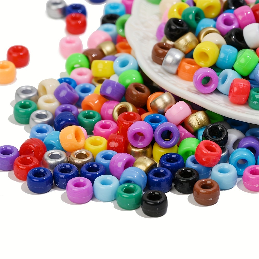 100pcs Colorful Acrylic Big Hole Pony Beads- 6x9mmLarge Hole Beads
