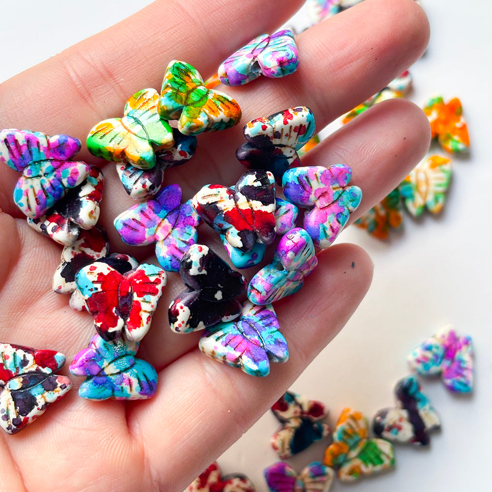 165pcs/bag Gradient Butterfly Beads Graffiti Stone Spacer Beads
