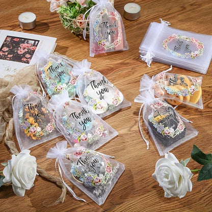 10x15 cm White & Pink Organza Drawstring Gift Bags