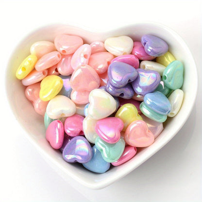 50pcs 11x12mm Sparkling AB Heart Acrylic Beads | Shiny Spacer Beads