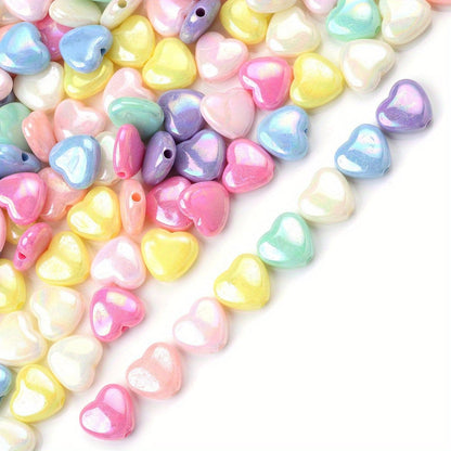 50pcs 11x12mm Sparkling AB Heart Acrylic Beads | Shiny Spacer Beads