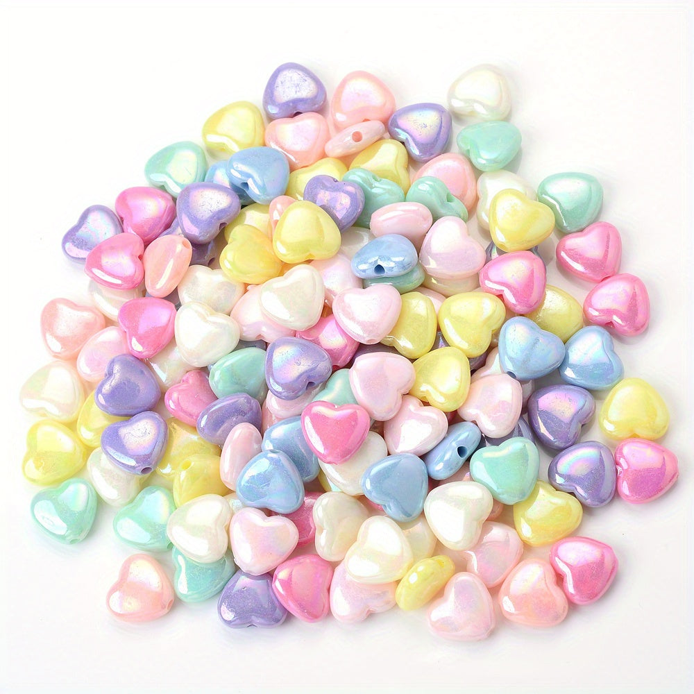 50pcs 11x12mm Sparkling AB Heart Acrylic Beads | Shiny Spacer Beads