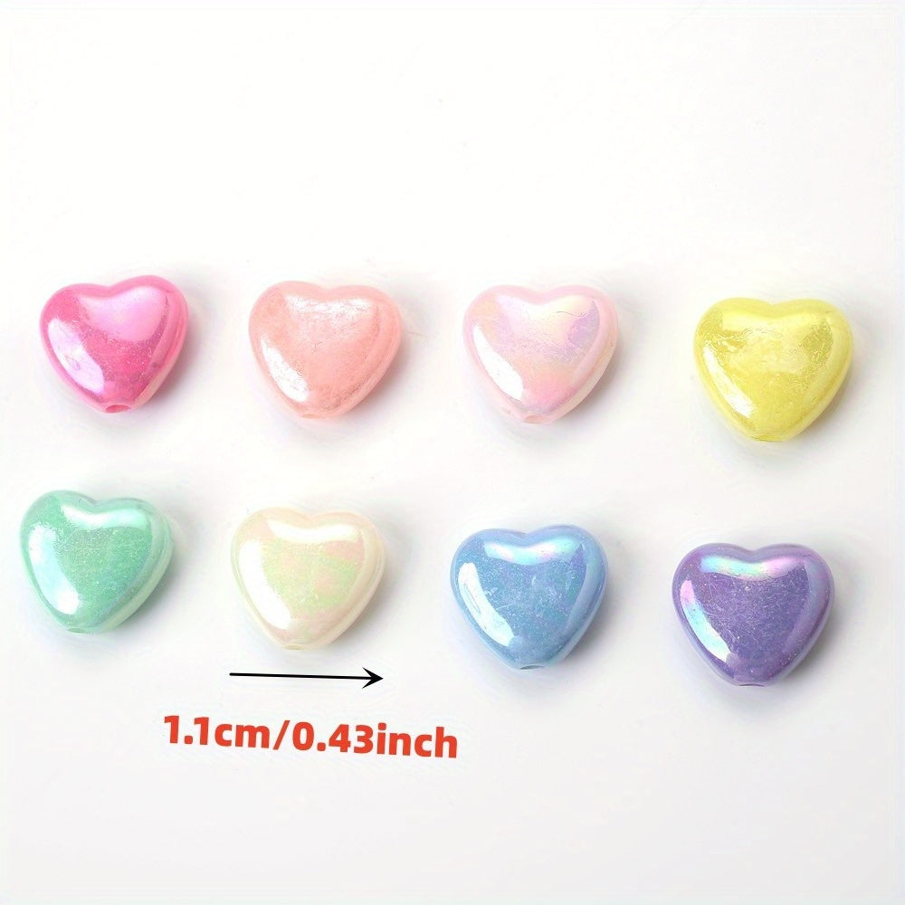 50pcs 11x12mm Sparkling AB Heart Acrylic Beads | Shiny Spacer Beads