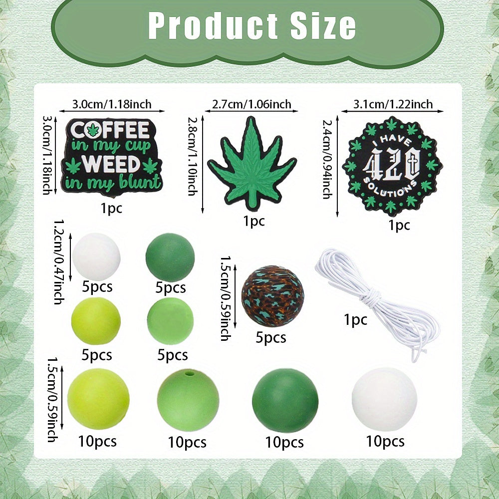 Green Plant Silicone Beads Set