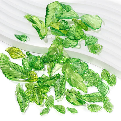 Clear Green Acrylic Leaf Beads and Charms