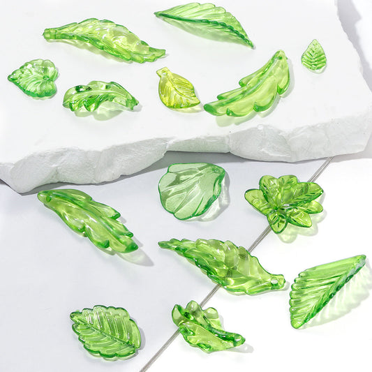 Clear Green Acrylic Leaf Beads and Charms