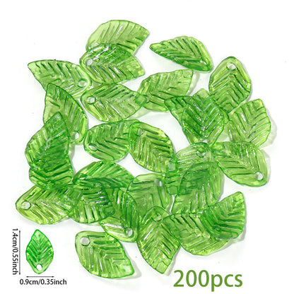 Clear Green Acrylic Leaf Beads and Charms