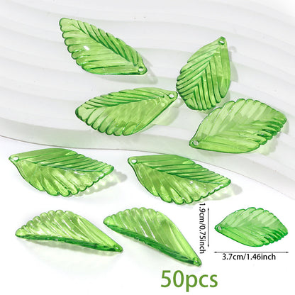 Clear Green Acrylic Leaf Beads and Charms