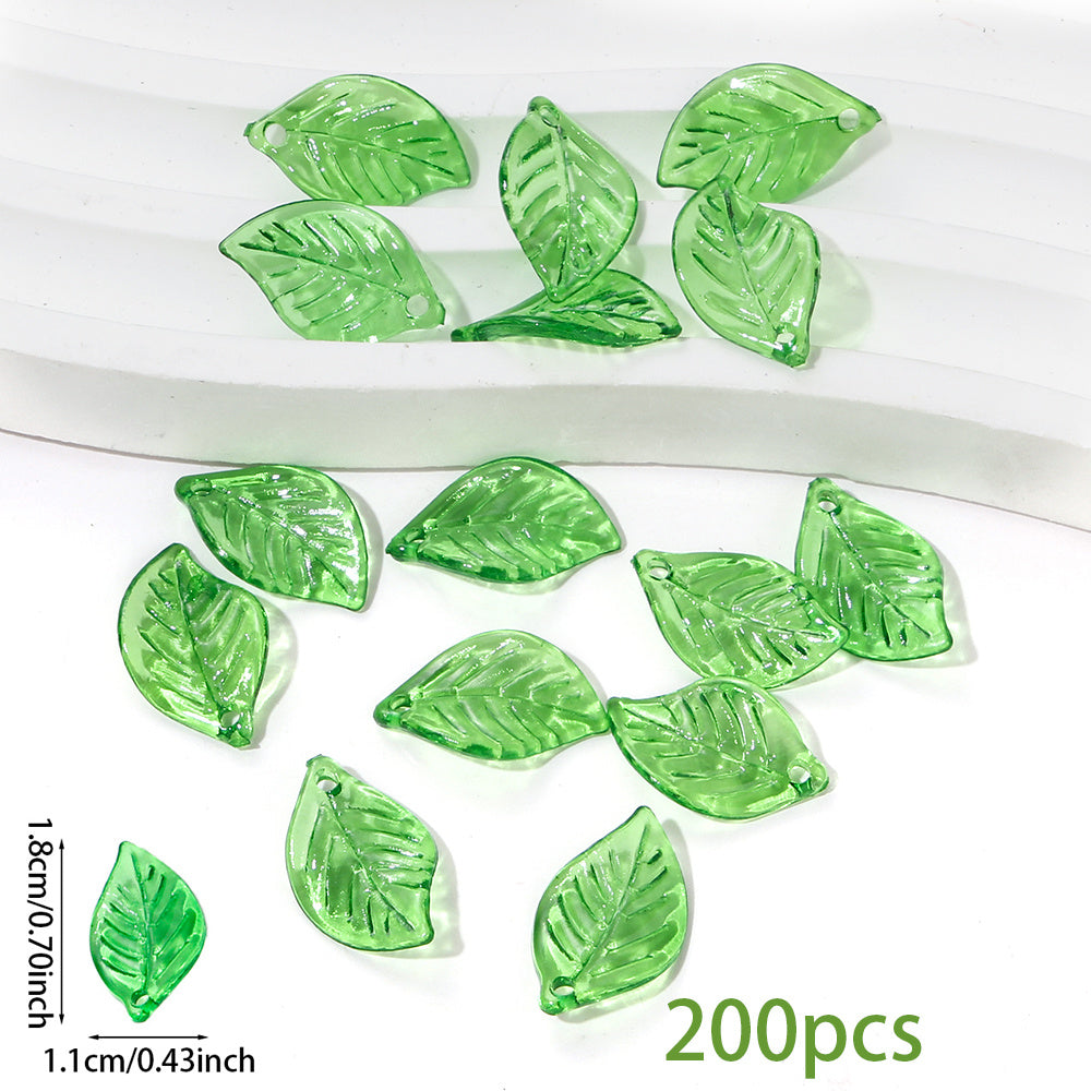 Clear Green Acrylic Leaf Beads and Charms