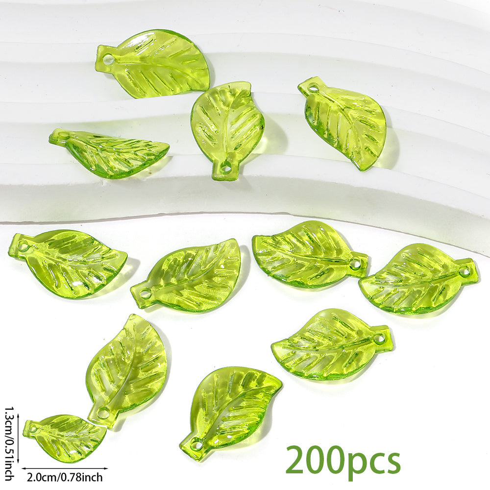 Clear Green Acrylic Leaf Beads and Charms