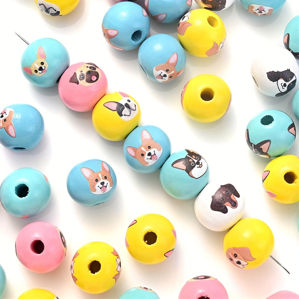 10PCS 16mm Puppy-Themed Wooden Bead Set