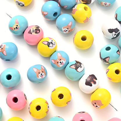 10PCS 16mm Puppy-Themed Wooden Bead Set