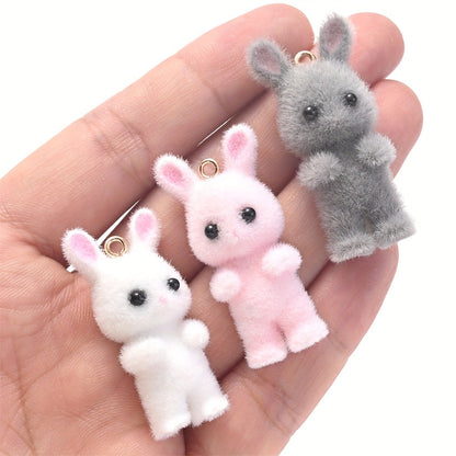 2PCS Plush Rabbit Cartoon Resin Pendant Set