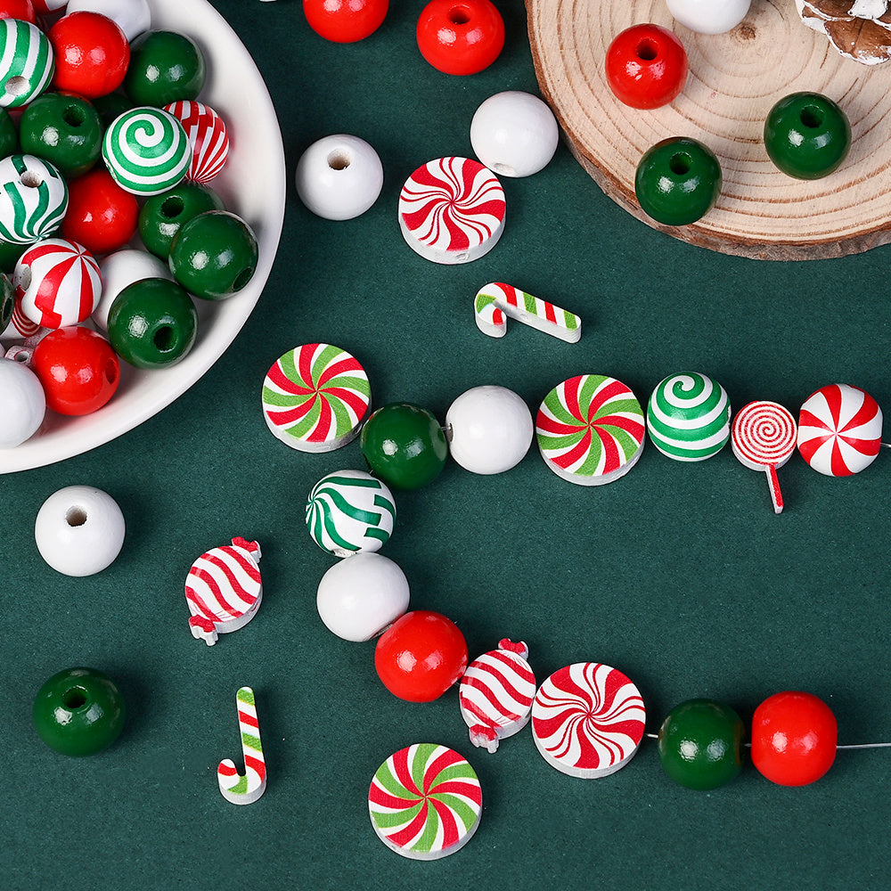 80/110-Piece Christmas Stripe Wooden Bead Set