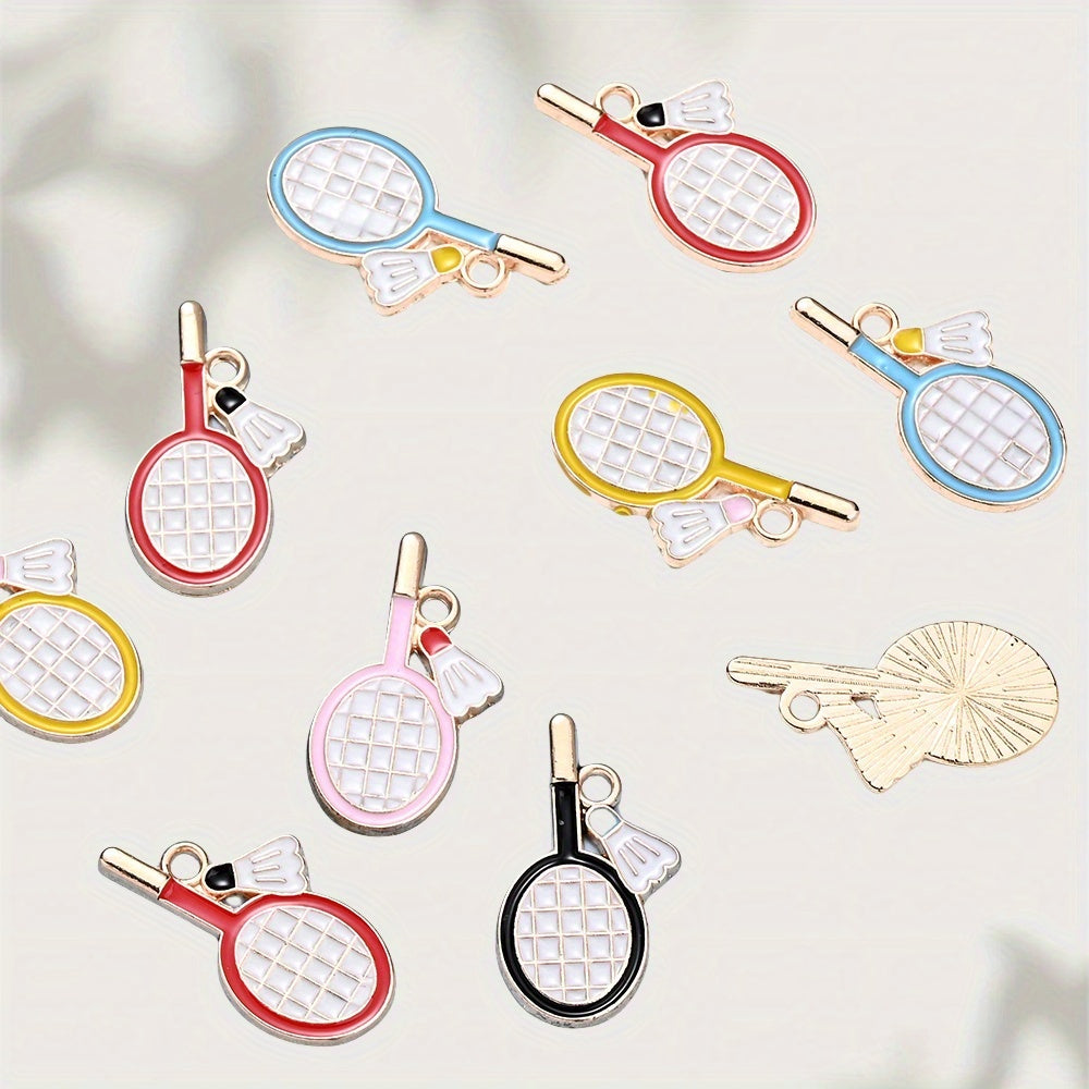 10PCS 11×22mm Colorful Badminton Racket Enamel Charm Set