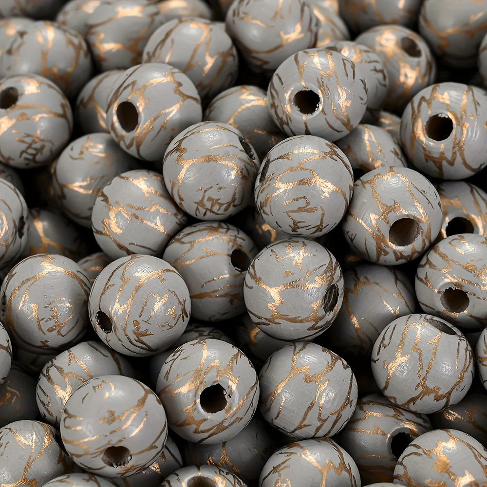 Colored Round Wood Beads with Gold Thread