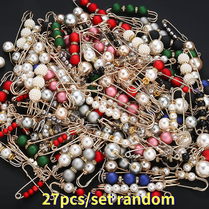 Imitation Pearl Iron Safety Pin Brooches