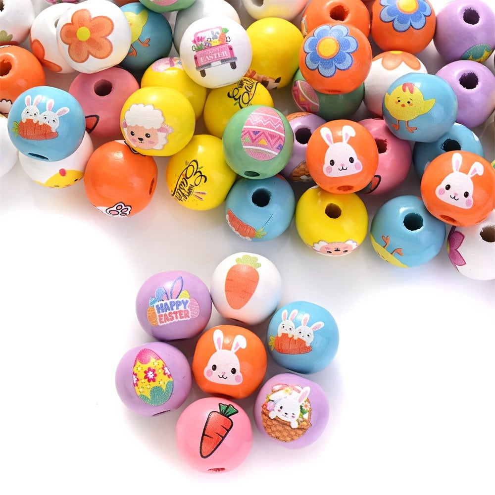 10PCS 16mm Easter-Themed Wooden Bead Set