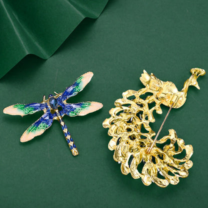 1-Piece Rhinestone Peacock & Enamel Dragonfly Brooch