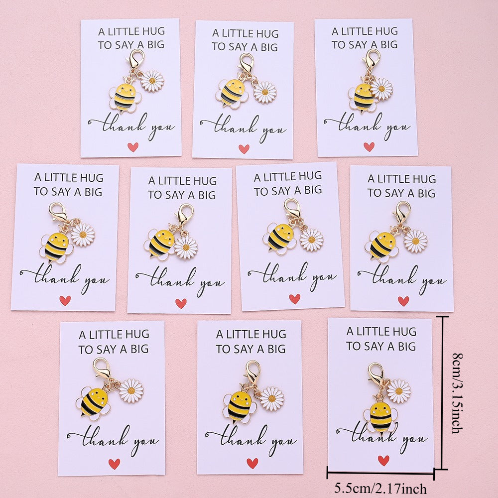 Yellow Bee and Flower Keychain with Thank You Card