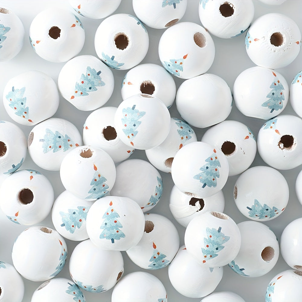 Christmas Wooden Tree Pattern Beads