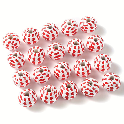 10PCS 16mm Red Love Wooden Bead Set