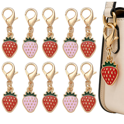 12PCS Red & Pink Strawberry Enamel Keychain Set