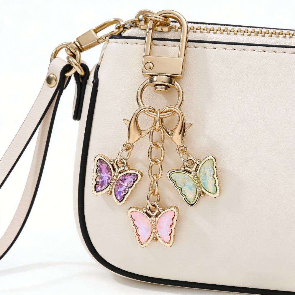 18PCS Multicolor Rhinestone Butterfly Mini Keychain Set