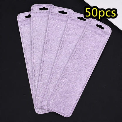 50-Piece 2.16x8.66 in Glitter Holographic Resealable Bags