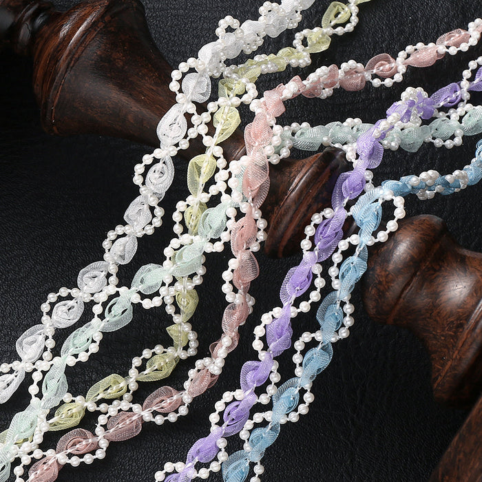 1 m Apricot Flower Pearl Embroidered Lace Trim