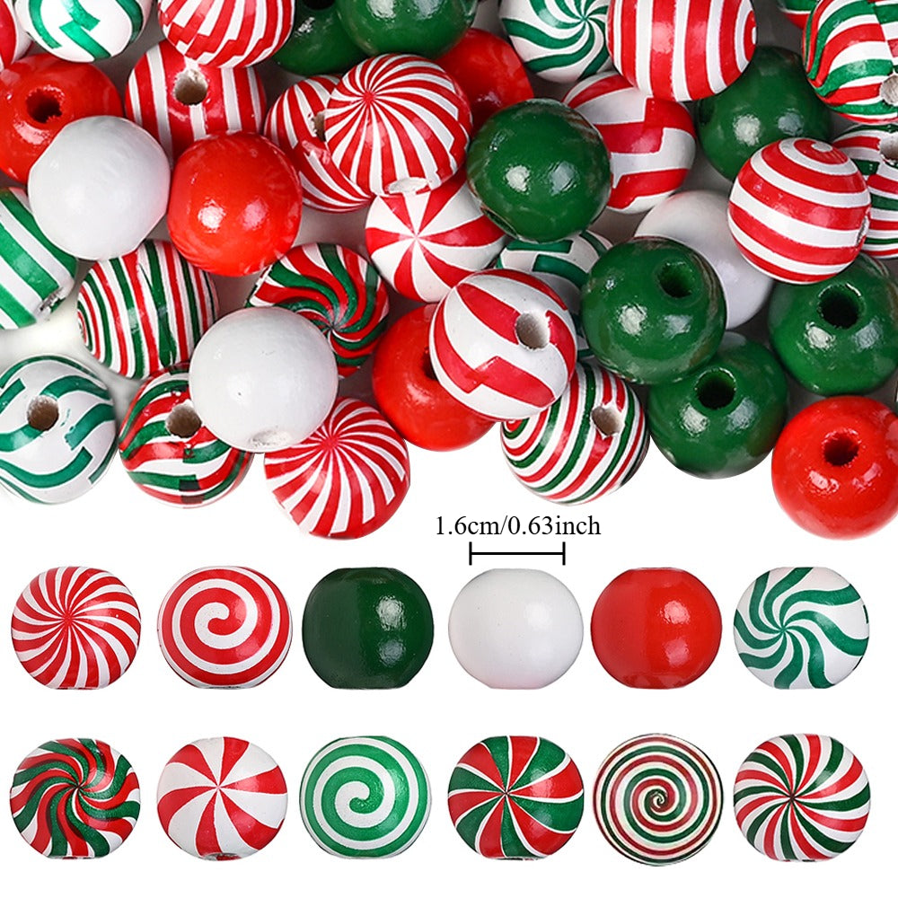 80/110-Piece Christmas Stripe Wooden Bead Set